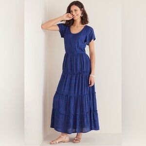 Soft Surroundings Womens Size 3X Kara Shimmer Tiered Sequin Blue Maxi Dress Plus